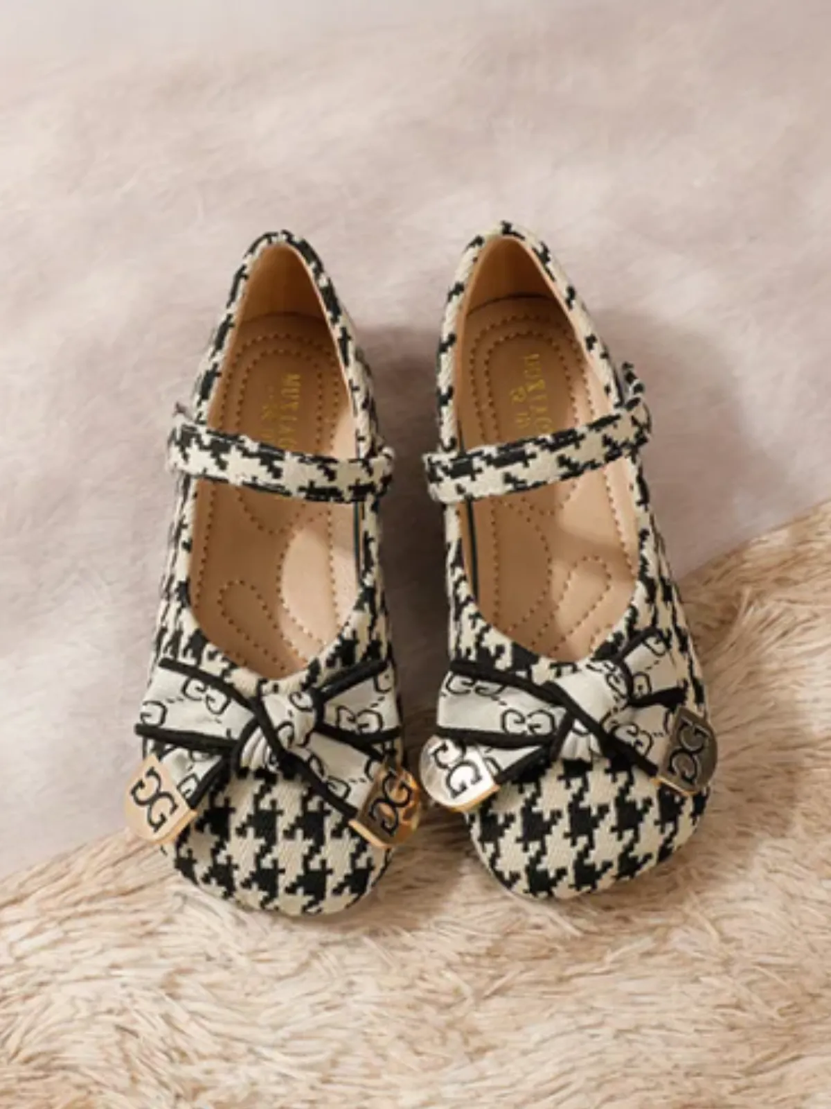 Houndstooth Bow Accent Mary Jane Shoes By Liv and Mia