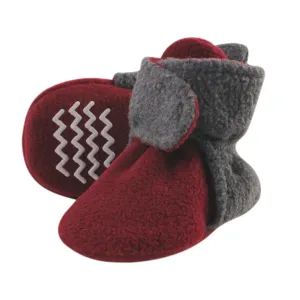 Hudson Baby Cozy Fleece Booties, Heather Charcoal Burgundy