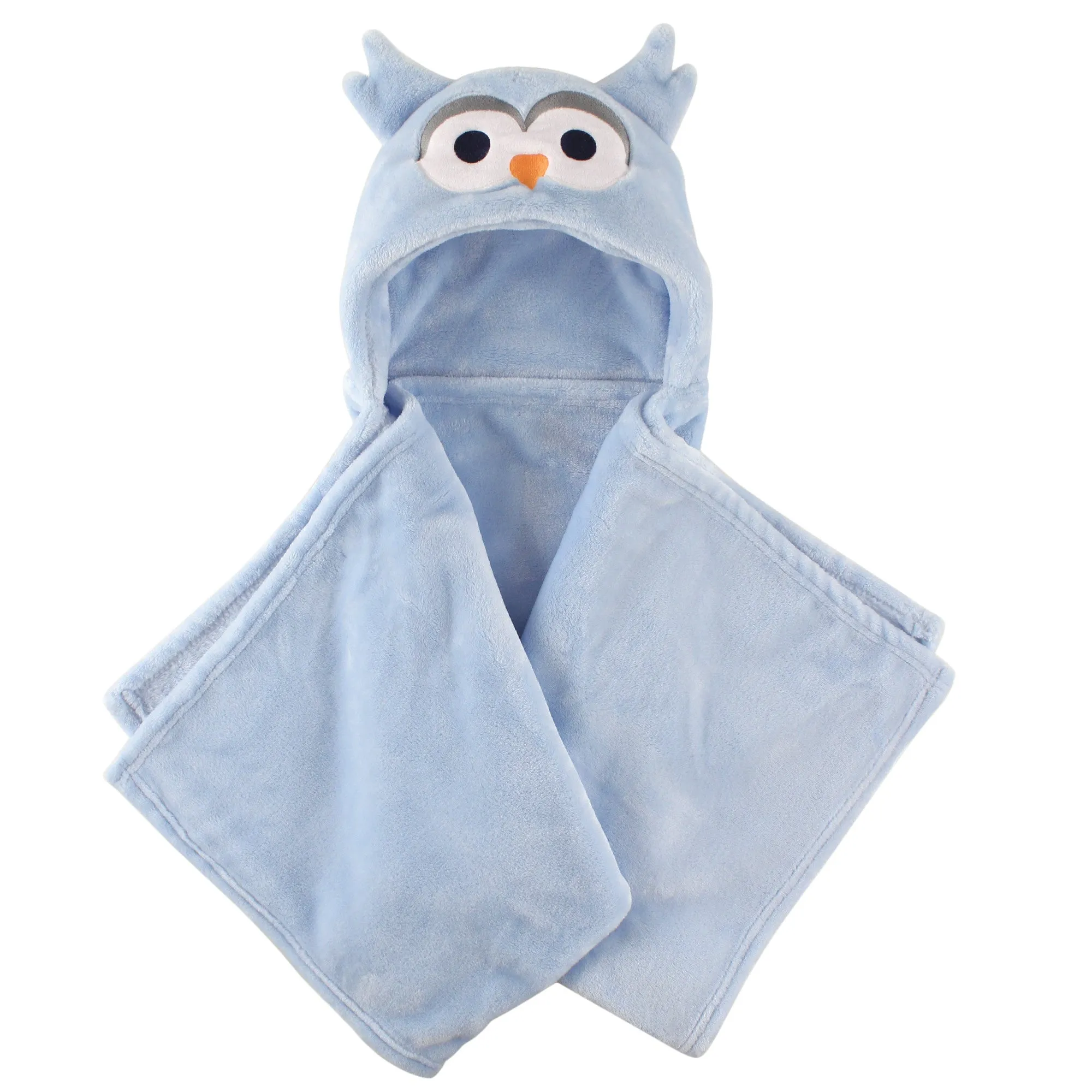 Hudson Baby Hooded Animal Face Plush Blanket, Blue Owl