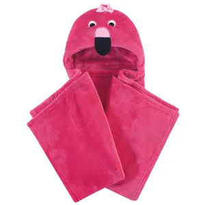 Hudson Baby Hooded Animal Face Plush Blanket, Flamingo