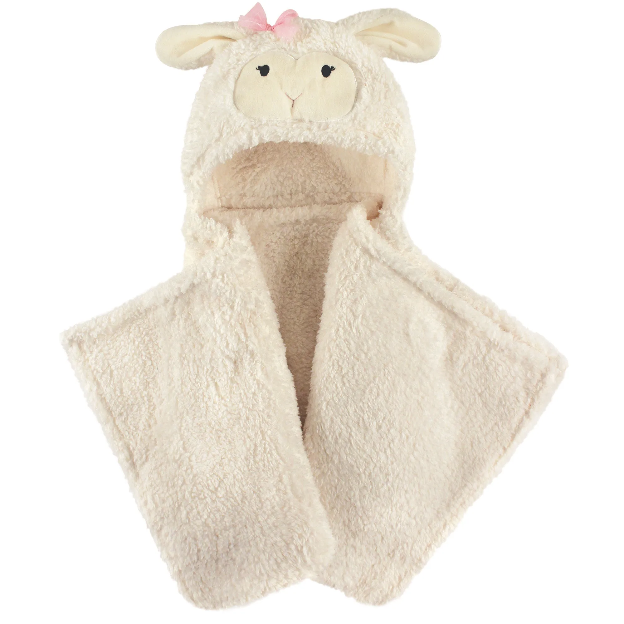 Hudson Baby Hooded Animal Face Plush Blanket, Girl Lamb