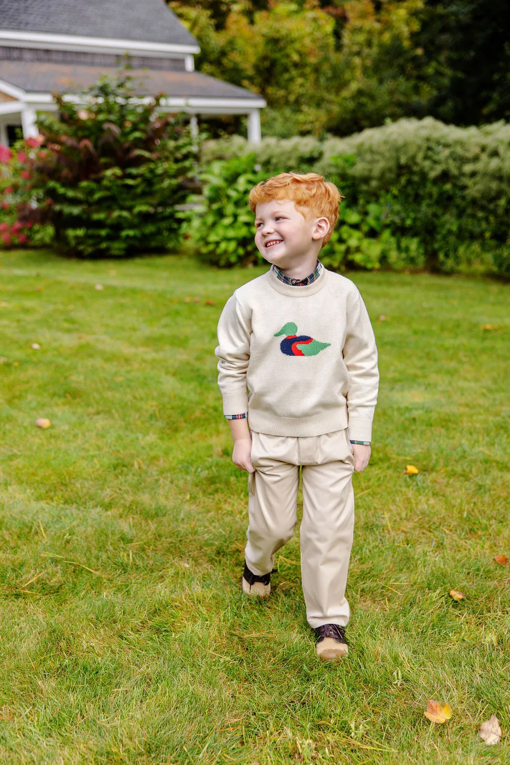 Isaac's Intarsia Sweater - Sandy Springs Stone with Duck Intarsia