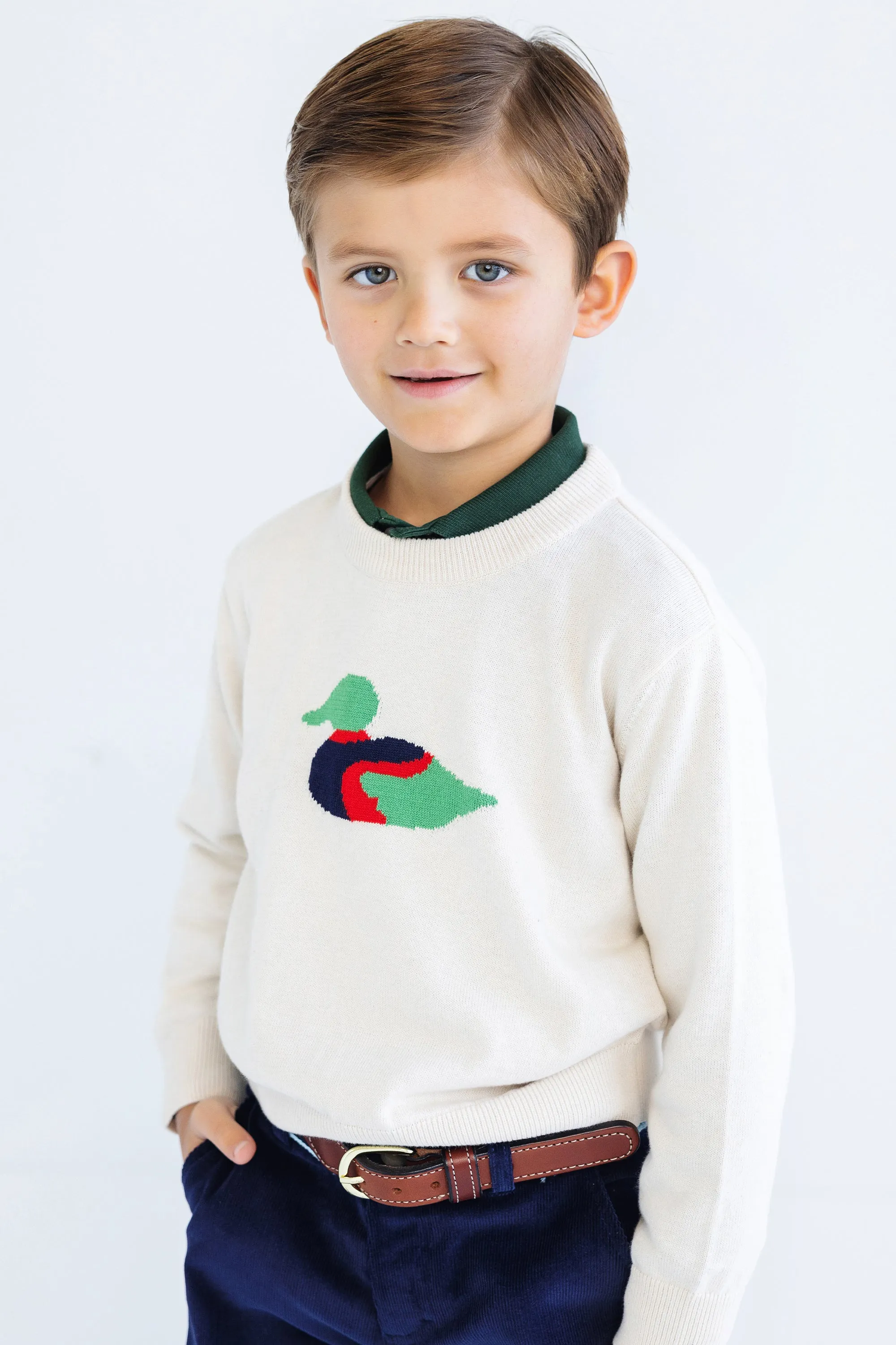 Isaac's Intarsia Sweater - Sandy Springs Stone with Duck Intarsia