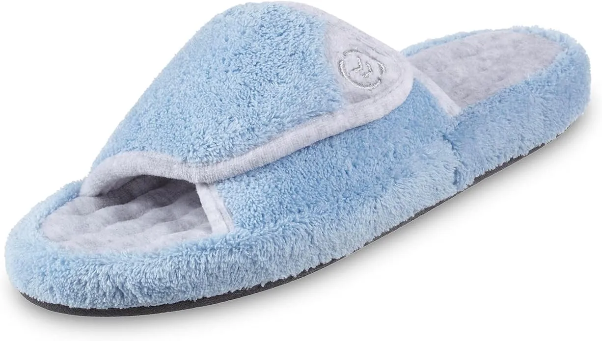 Isotoner Women's Terry Spa Slip On Slide Slipper with Memory Foam for Indoor/Outdoor Comfort