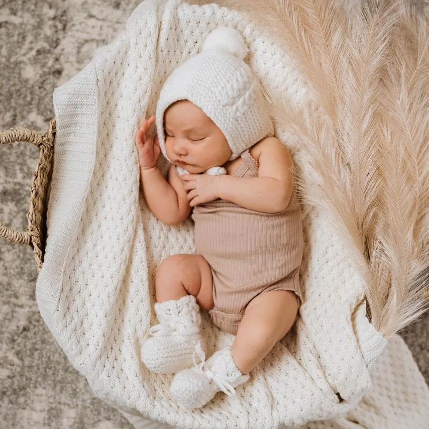 Ivory Merino Wool Bonnet & Booties Set