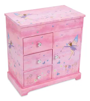 Jewelkeeper Musical Box with 3 Pullout Drawers, Fairy and Flowers Design, Dance of the