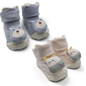 Kittle Pup- Set of 2 100% Cotton Baby Booties Socks for New Born