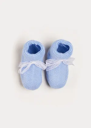 Lace Detail Knitted Booties in Blue