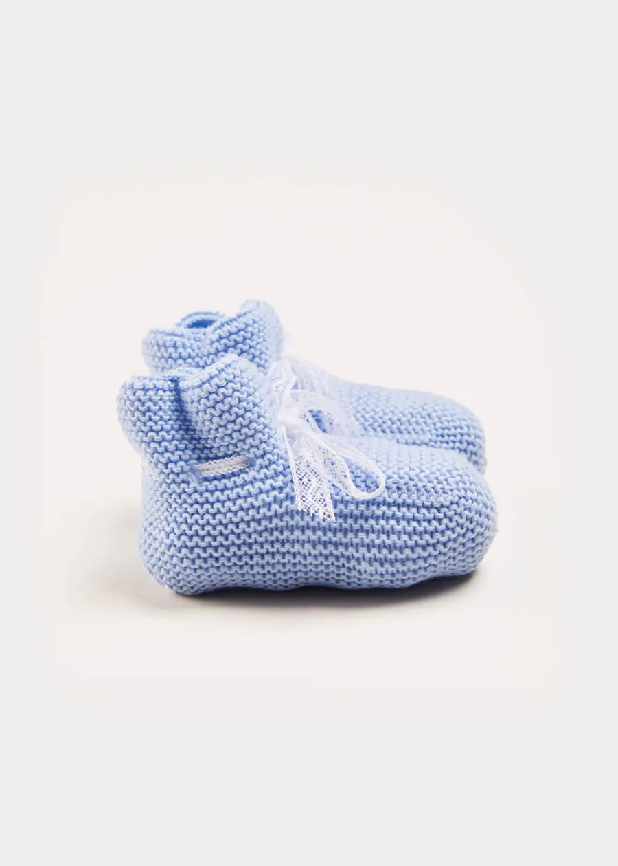 Lace Detail Knitted Booties in Blue