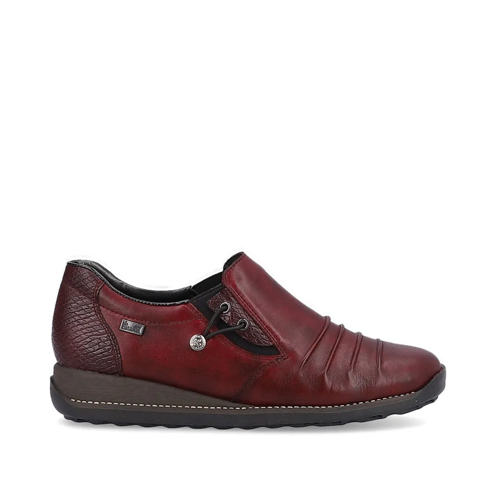 Ladies Rieker Burgundy Leather Shoes 44254-35 Water Repellent sale