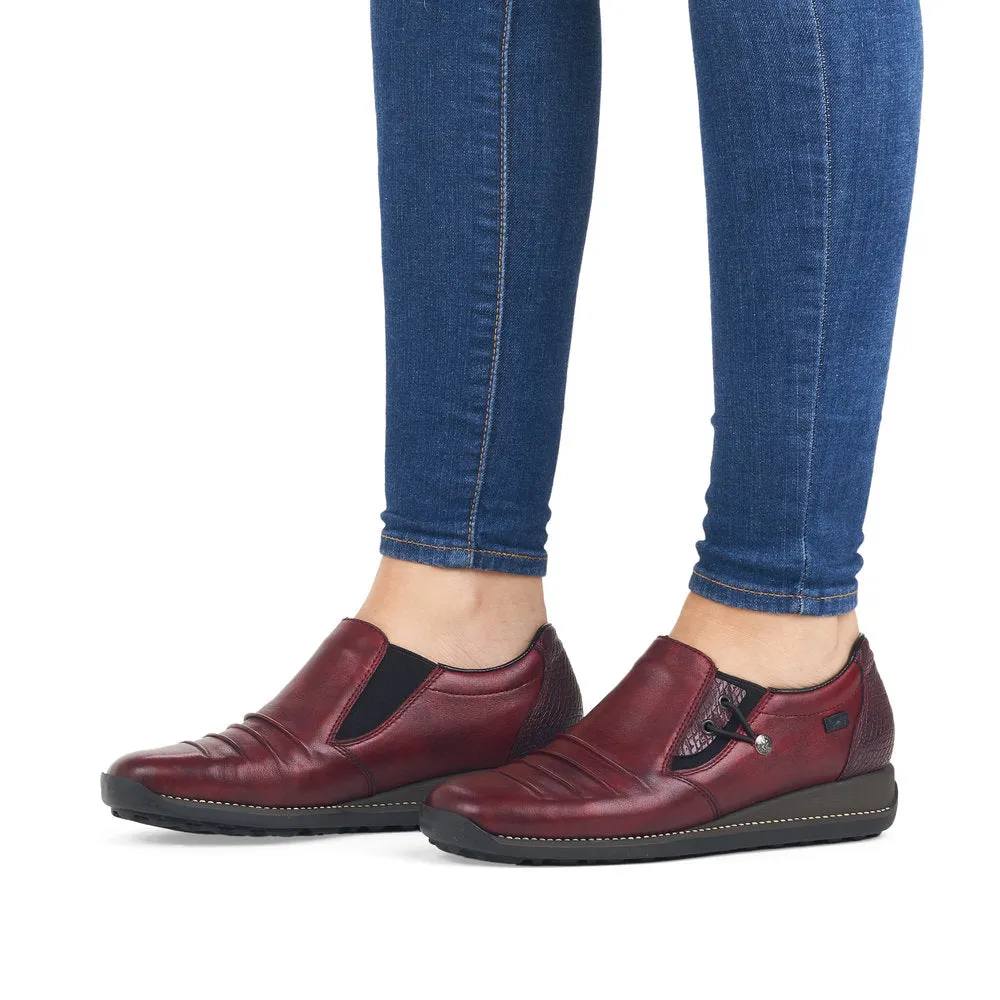 Ladies Rieker Burgundy Leather Shoes 44254-35 Water Repellent sale