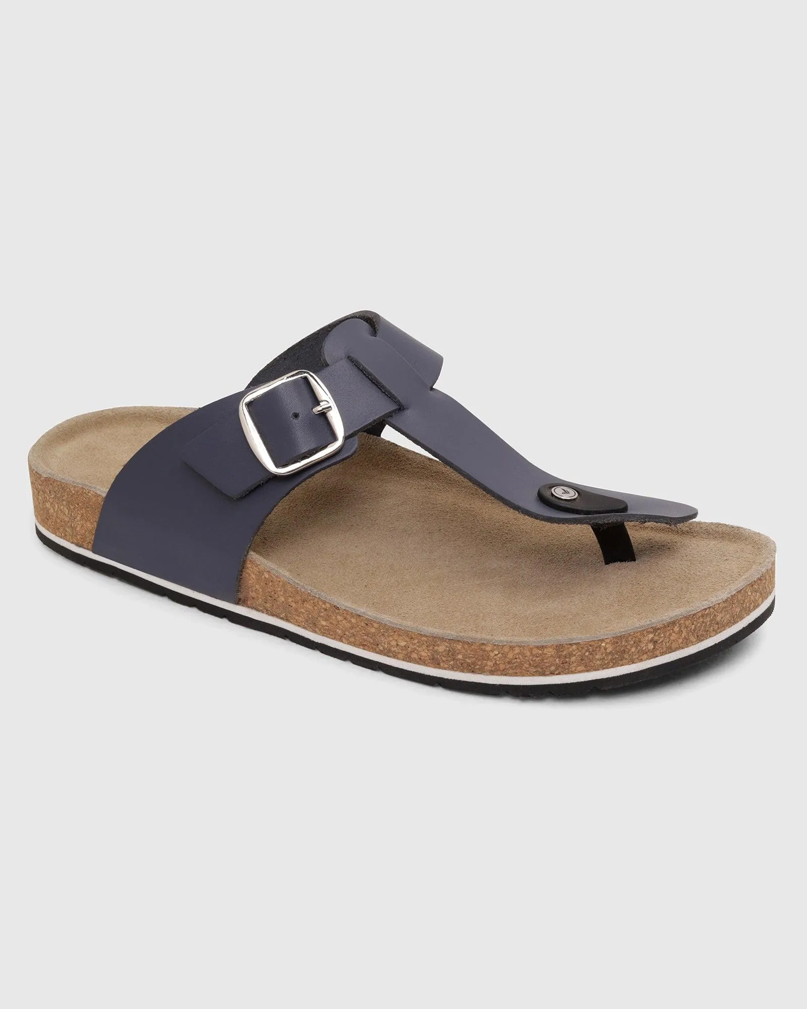 Leather Navy Solid Sandals - Sarmik