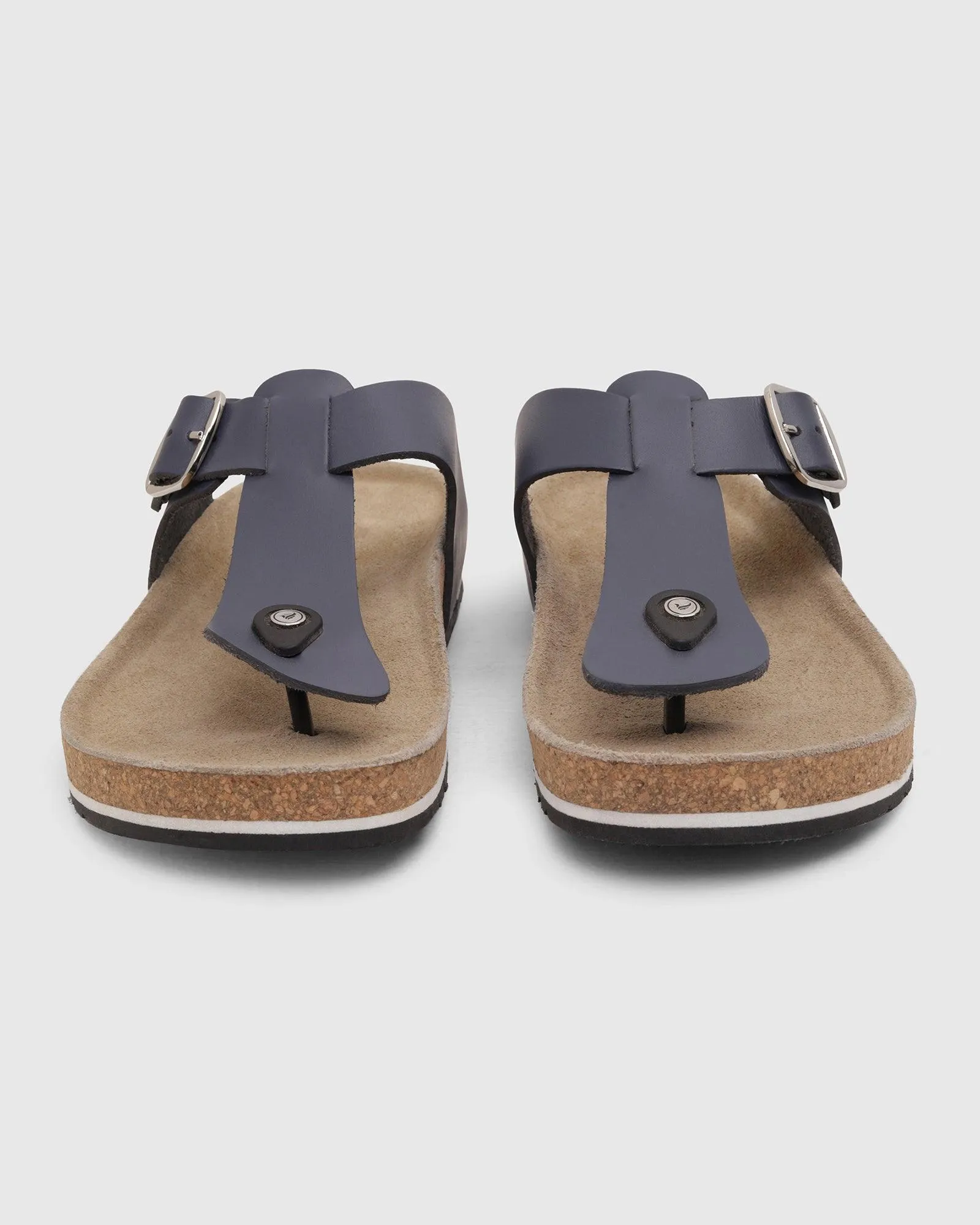 Leather Navy Solid Sandals - Sarmik