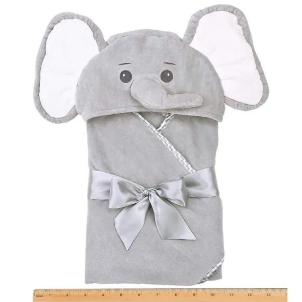 Lil' Spout Gray Elephant Baby Bath Hooded Towel