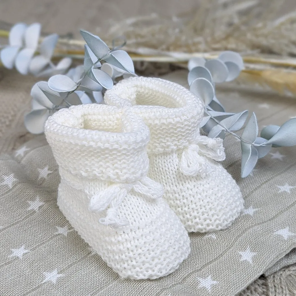 Little Knit Baby Booties White 0-6 Months