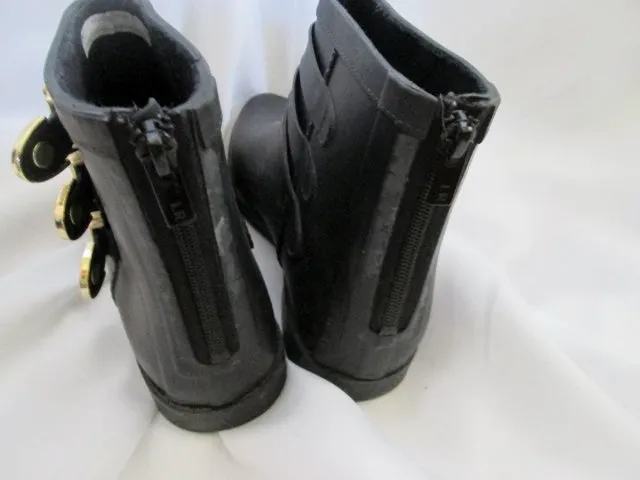 LOEFFLER RANDALL Women's FENTON Wellies Rain Boots Moto BLACK 9 Ankle Buckle Booties Gumboots