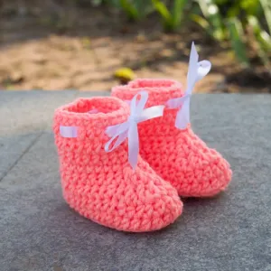 Long Lasting Peach Woven Design Wool Kid's Booties