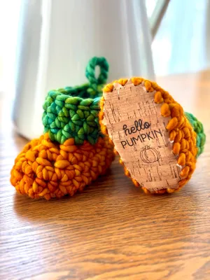 Luxury newborn crochet merino booties fall baby shower gift new mom cute pumpkin