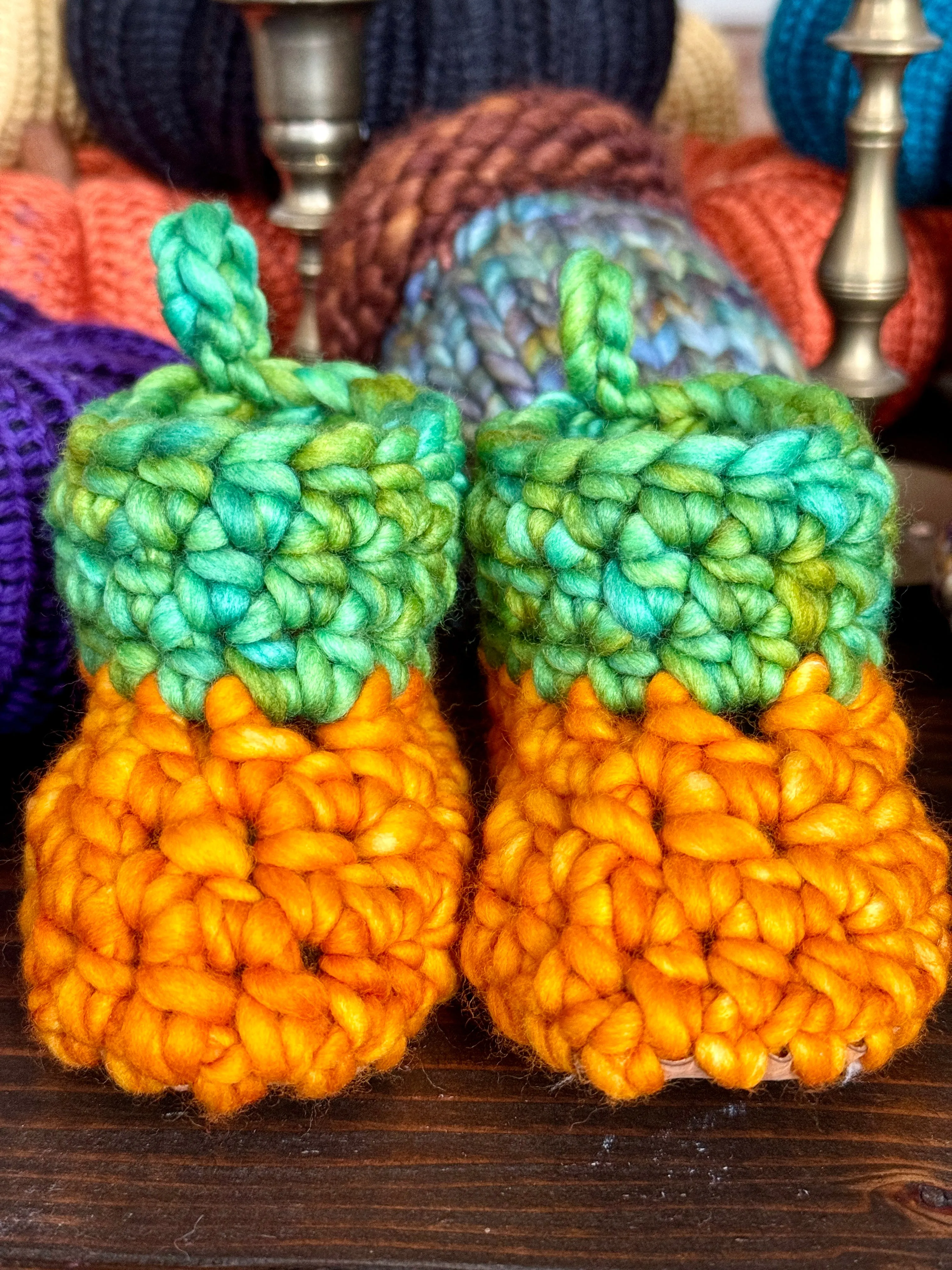 Luxury newborn crochet merino booties fall baby shower gift new mom cute pumpkin