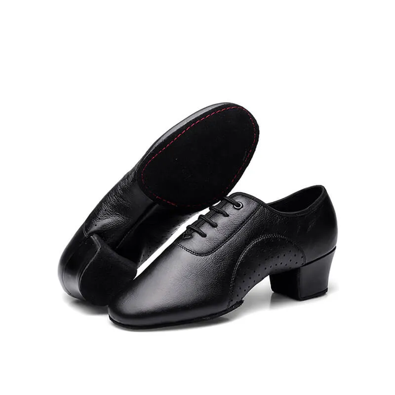 Men's Black Leather Split Sole Cuban Heel Dance Shoes