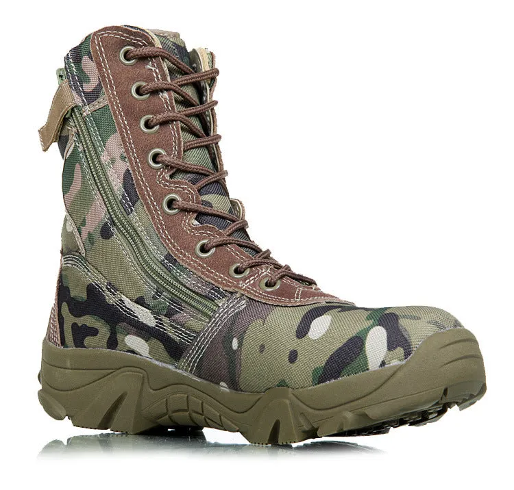 Men's camo tactical boots with side zipper Outdoors hiking boots high cut