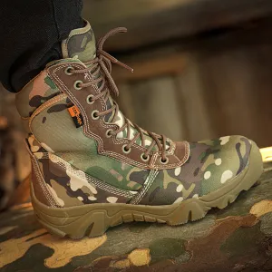 Men's camo tactical boots with side zipper Outdoors hiking boots high cut