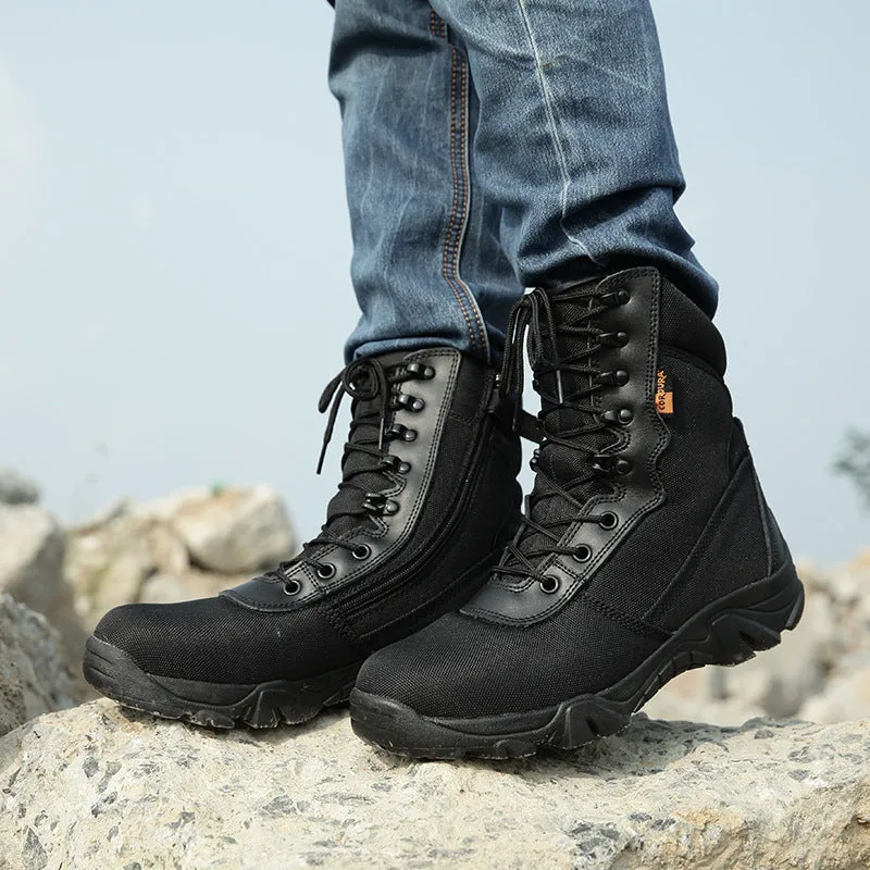 Men's camo tactical boots with side zipper Outdoors hiking boots high cut