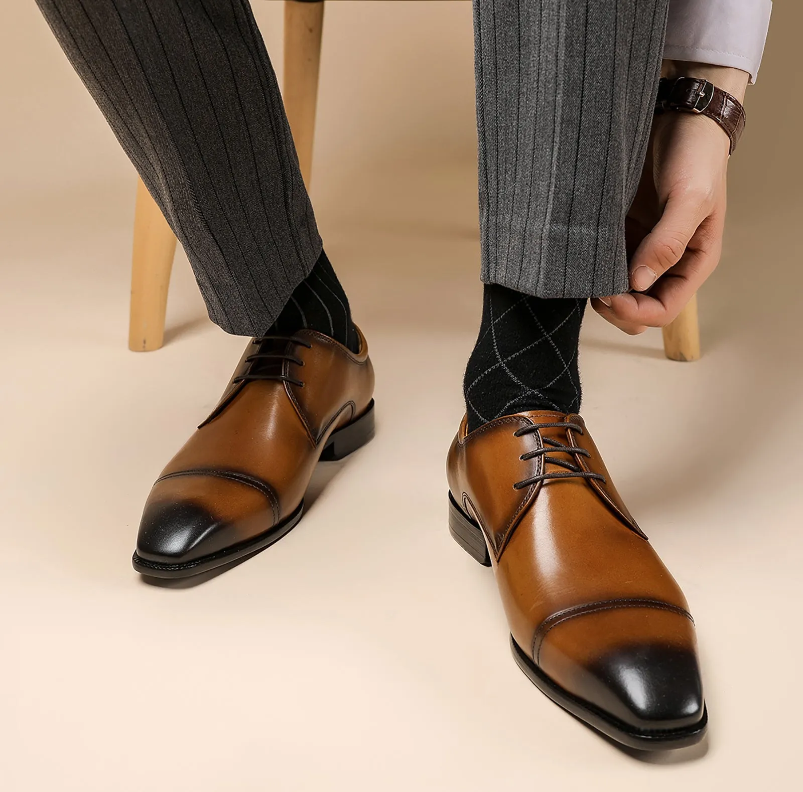 Men's Leather Plain Toe Derby