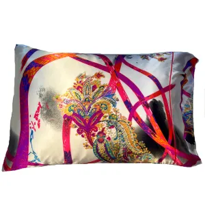 Modern Art Design Satin Pillowcases. White, Pink, Turquoise, Gold, Black and Purple Print.