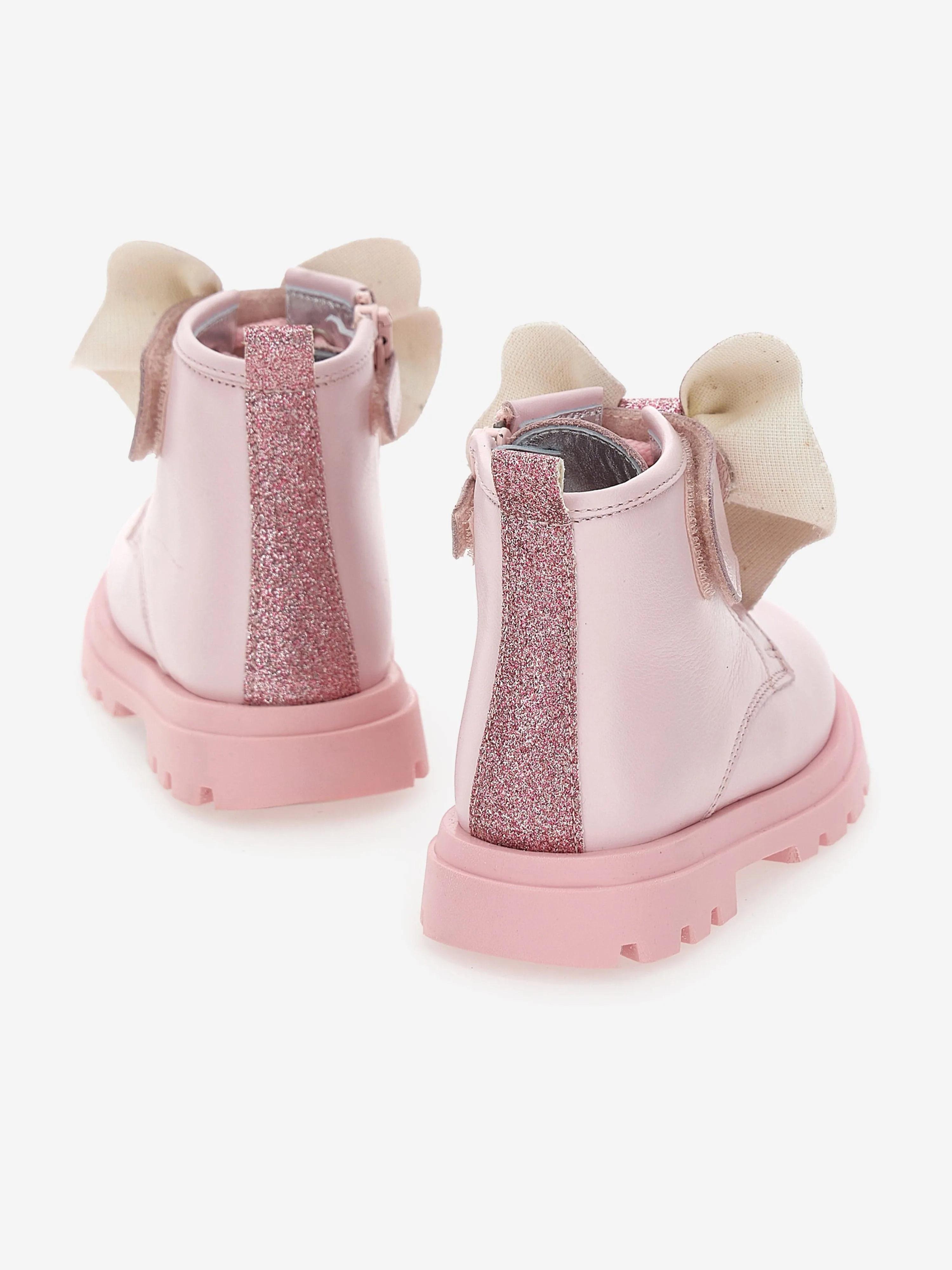 Monnalisa Girls Leather Glitter Bow Boots in Pink