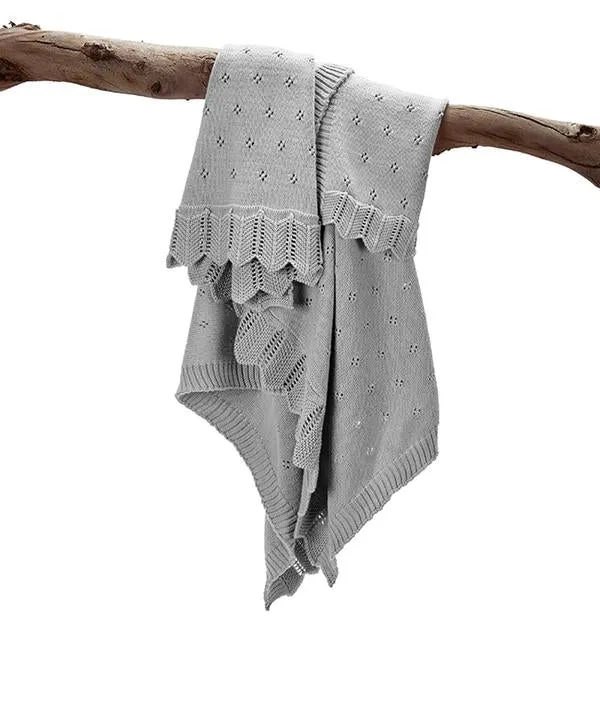 Nana Huchy | Pointelle Frill Blanket- Sky Grey