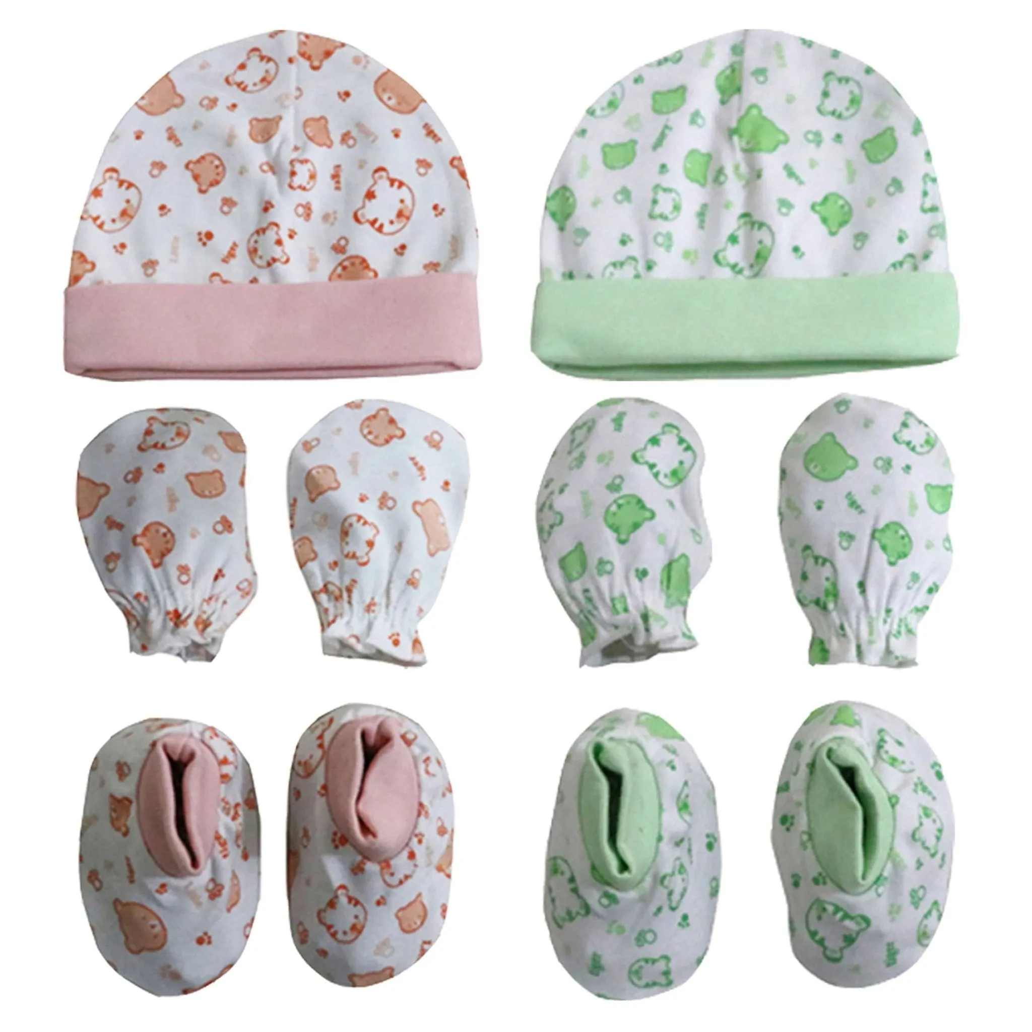 Newborn booties mittens cap set pack of 4 pair & 2 pcs ( 0-6 months )