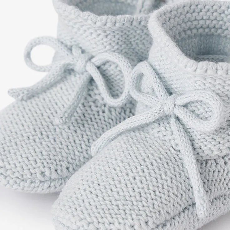 Pale Blue Garter Knit Baby Booties