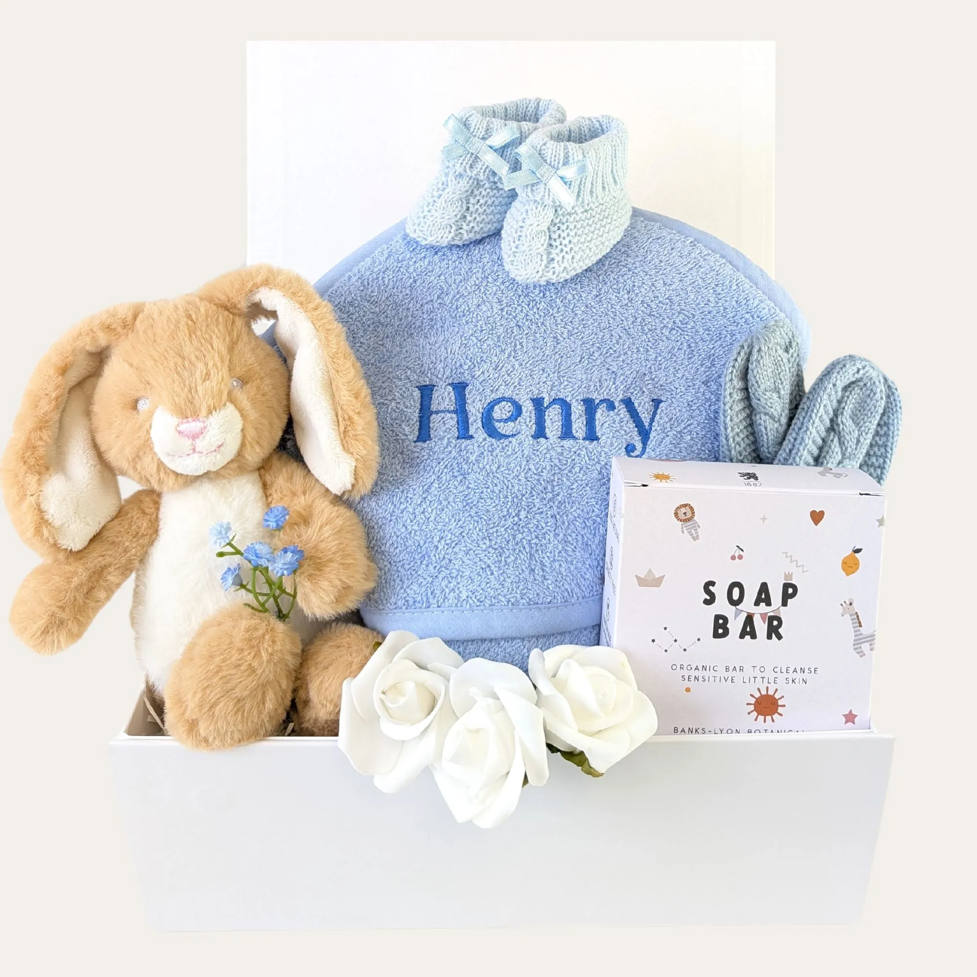 Personalised Baby Boy Gifts Box Bernard Bunny Loves Bath Time