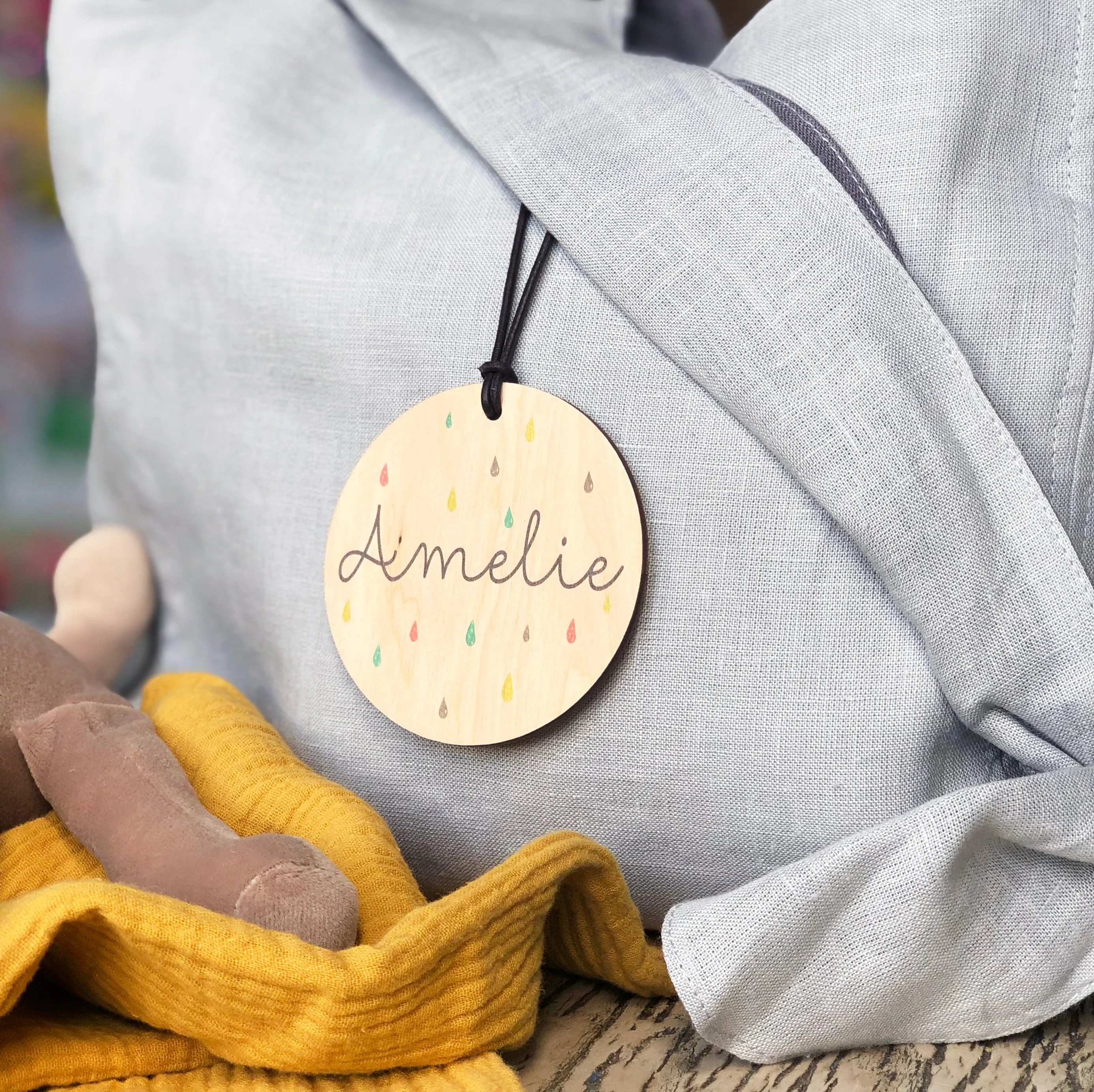 Personalised Rain Drops Baby Bag Tag