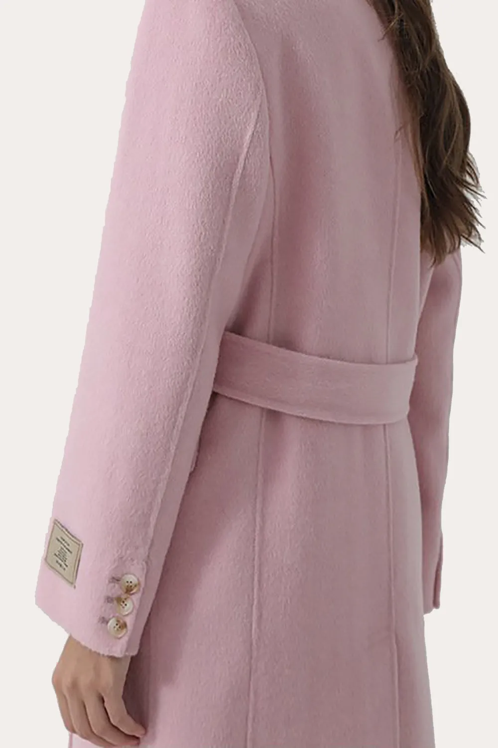 Pink Peak Lapel Double Breasted Long Women Wool Coat