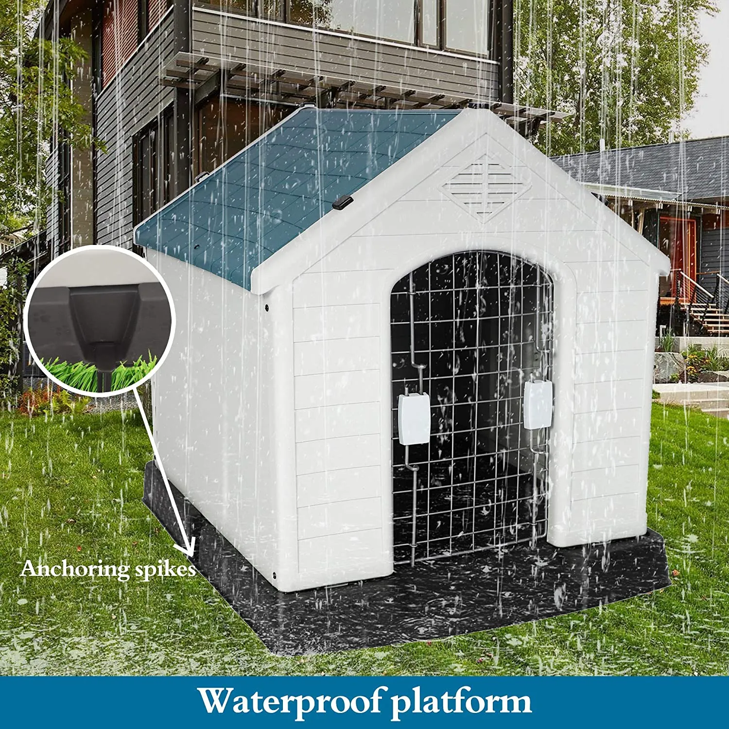 Plastic Outdoor Dog House with Door 24.8" Height Weatherproof Puppy Kennel Pet Crate with Elevated Floor Air Vents, Small