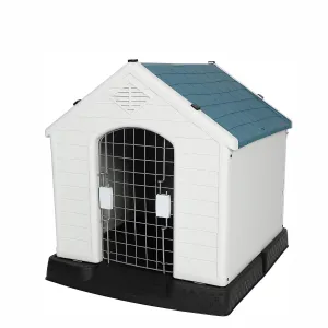 Plastic Outdoor Dog House with Door 24.8" Height Weatherproof Puppy Kennel Pet Crate with Elevated Floor Air Vents, Small