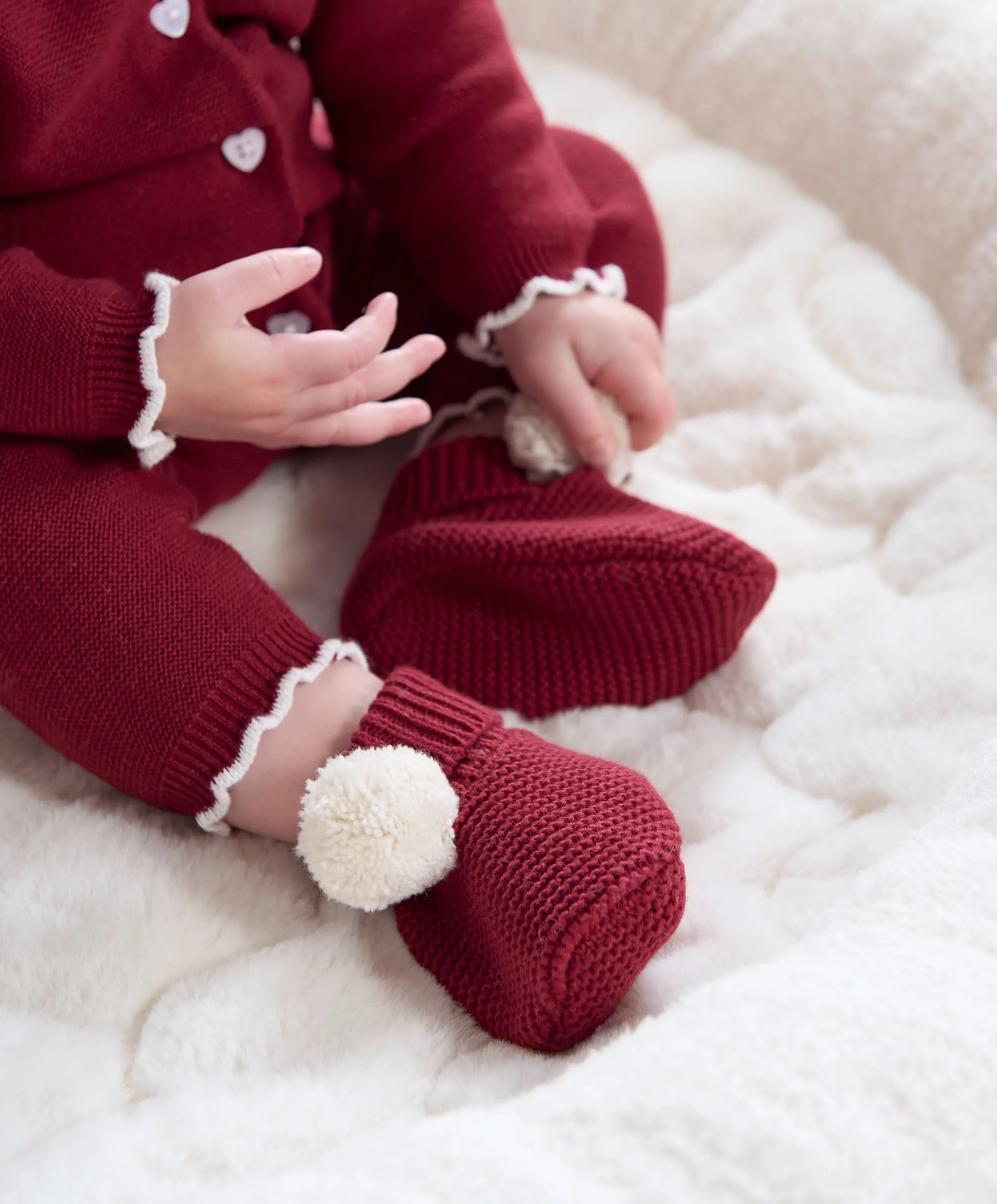 Pom Pom Booties - Red