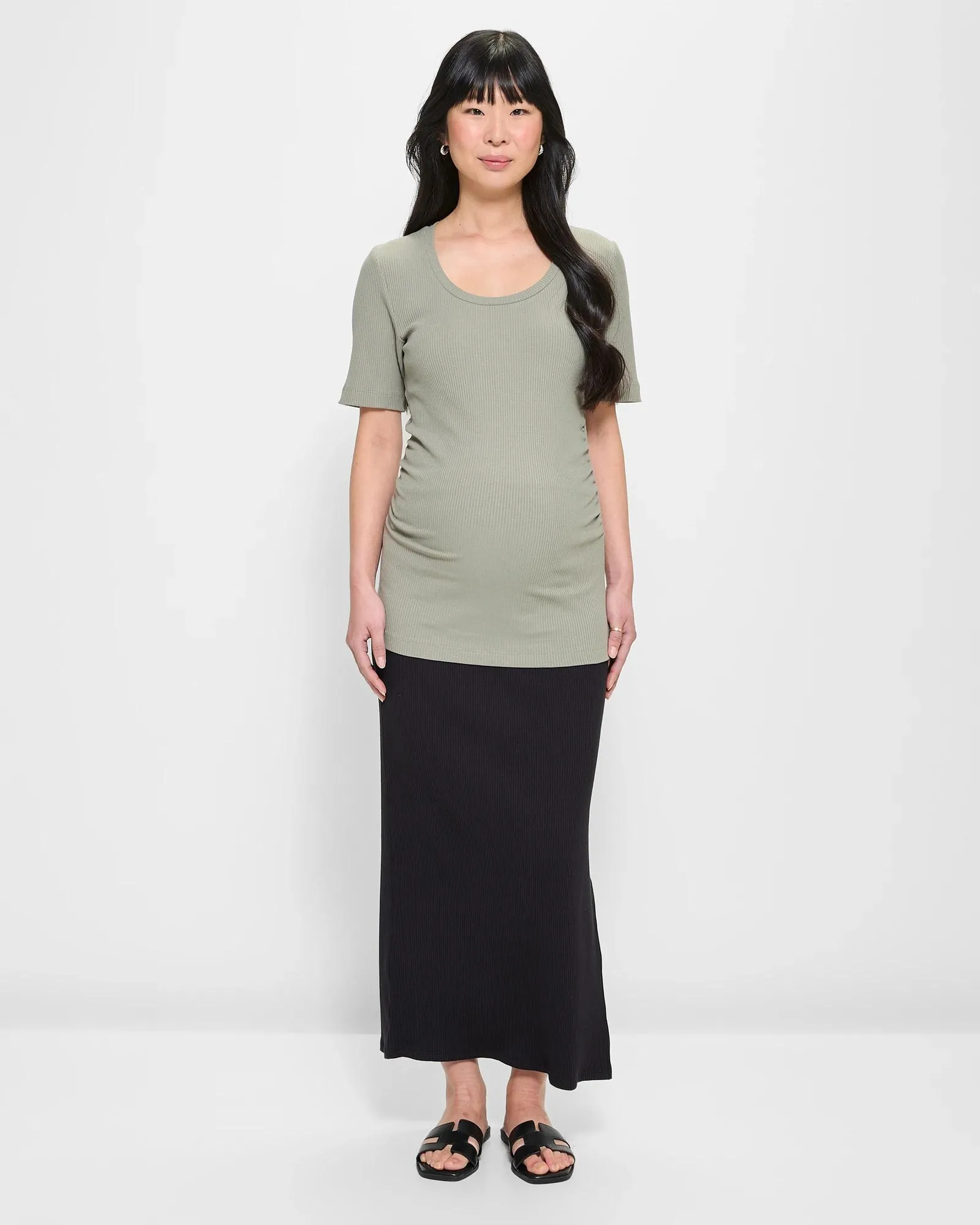 popular  Maternity Ribbed Scoop Neck T-Shirt - Vetiver Green