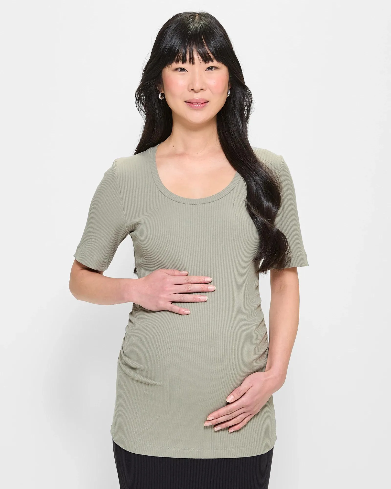 popular  Maternity Ribbed Scoop Neck T-Shirt - Vetiver Green