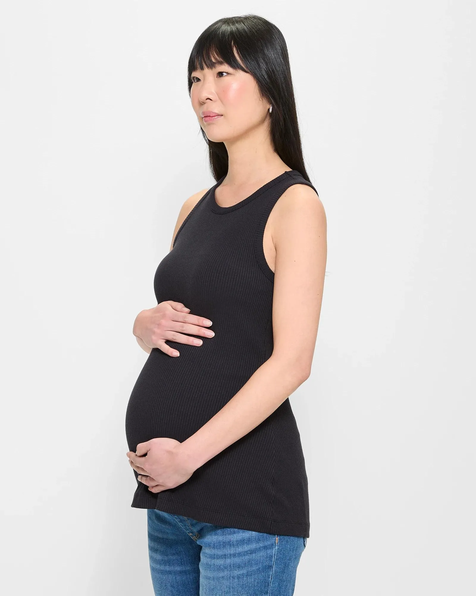 popular  Maternity Ribbed Tank Top - Black