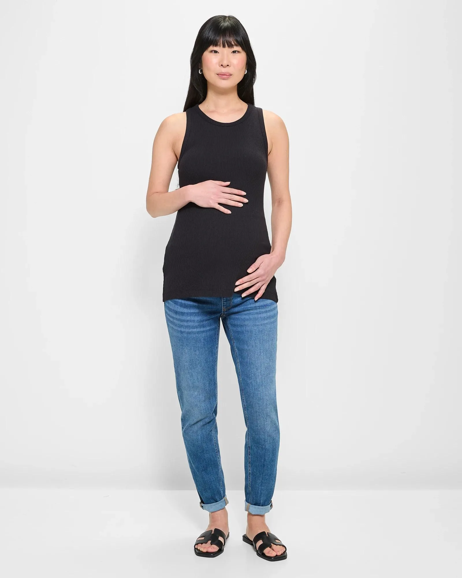 popular  Maternity Ribbed Tank Top - Black