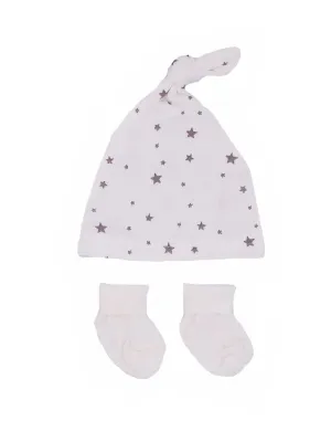 Premature Baby Knotted Hat and Socks Set - Grey Stars