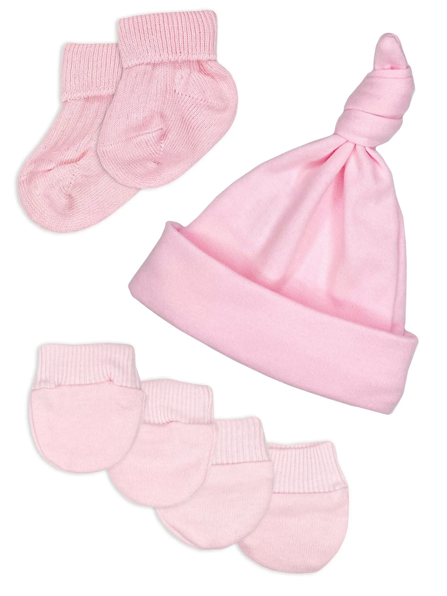 Premature Baby Knotted Hat, Socks & Mitts Set - Pink