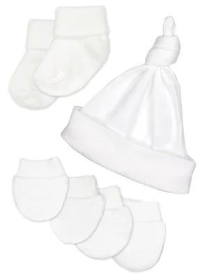 Premature Baby Knotted Hat, Socks and Mitts Set - White