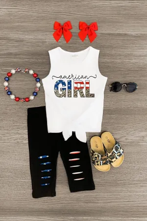 "American Girl" Patriotic Distressed Capri Set