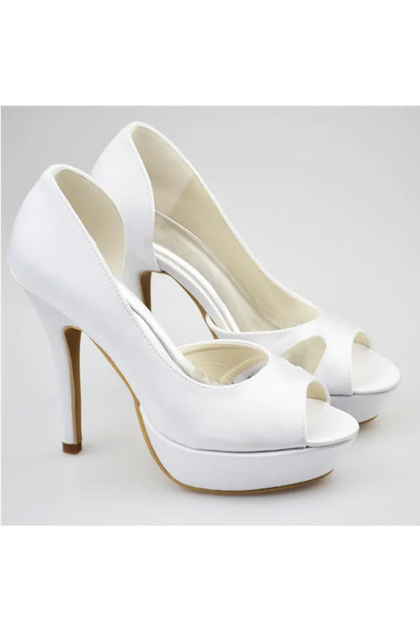 Real Nice White High Heel Peep Toe Satin Best Women Shoes S130