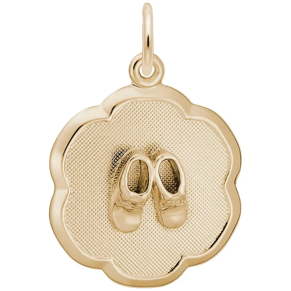 Rembrandt Charms - Baby Booties on Scalloped Disc Charm - 0945