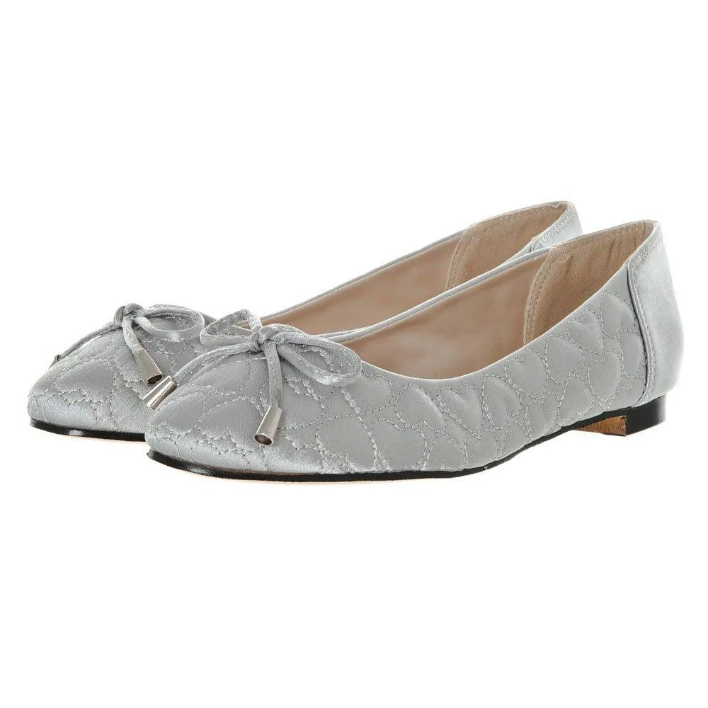 Ripple Flat Satin Ballerina Pump With Bow Detail